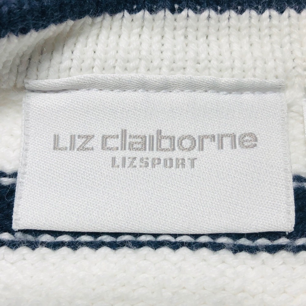 VTG Liz Claiborne XL Sweater Sport Pullover Y2K Nautical Star White Blue Knit - Picture 4 of 9